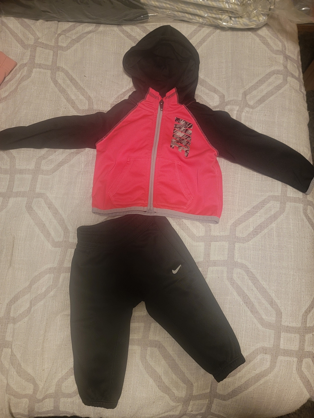 Nike Kids Pink and Black Hooded Zip Jacket with Black Joggers